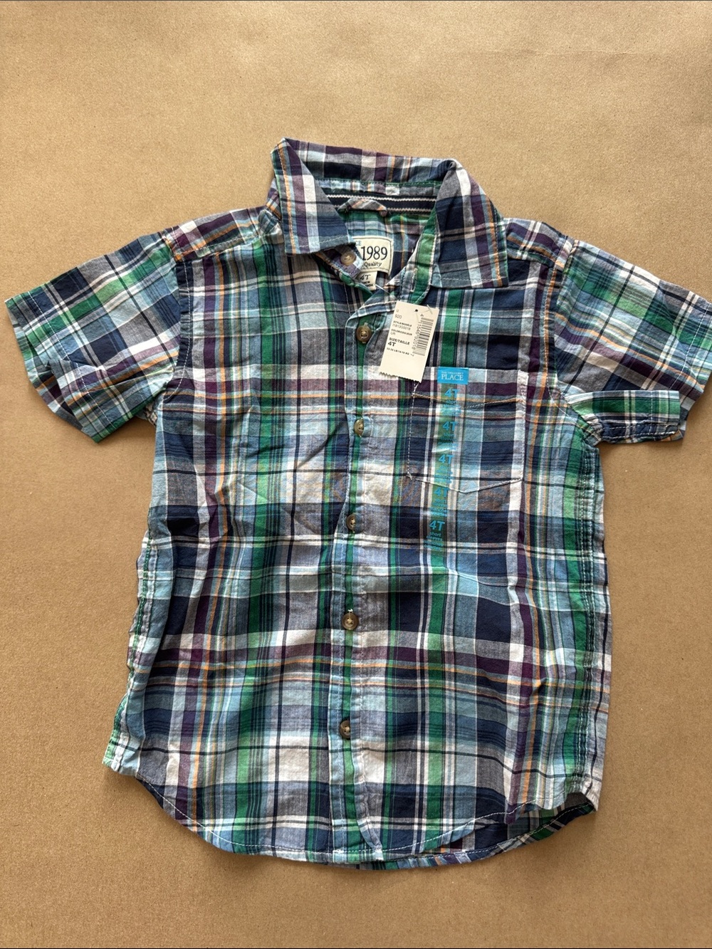 The Children's Place Green & Navy Plaid Short-Sleeve Button-Up Shirt